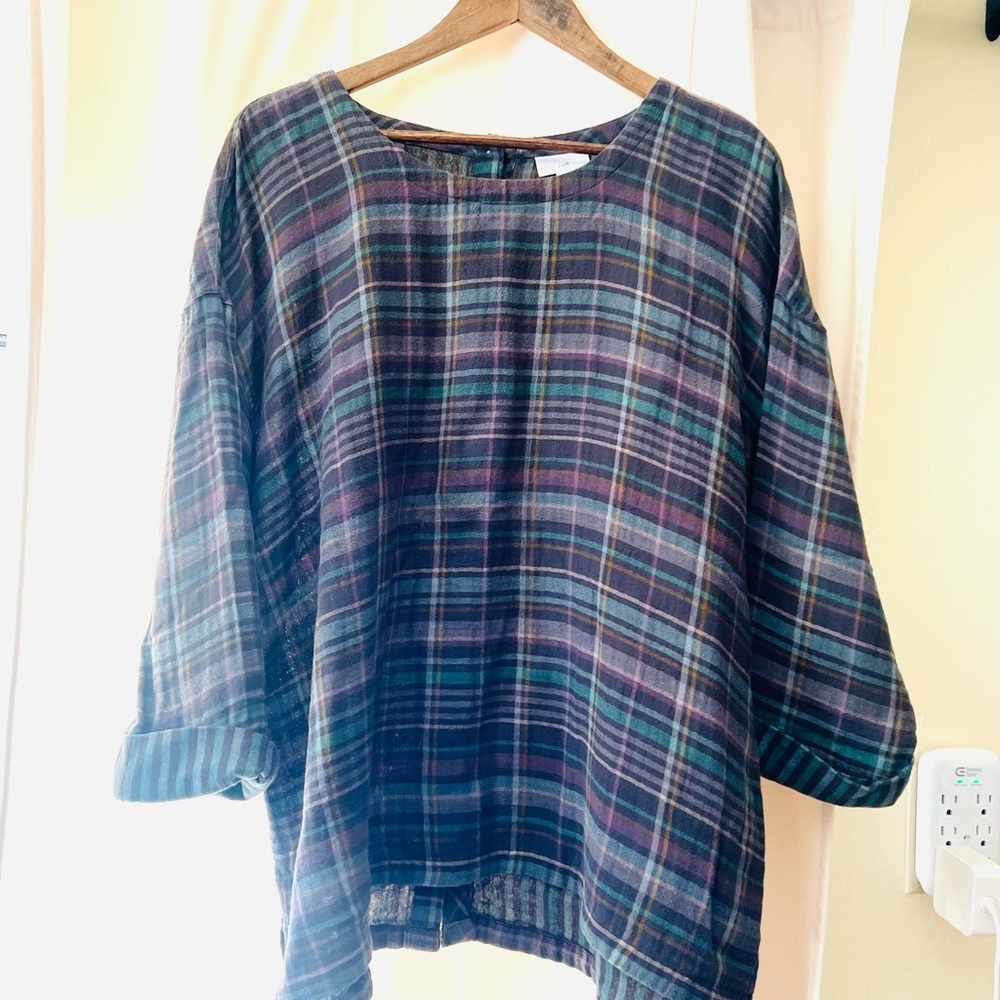 J Jill Plaid Women's Multi Color Cotton Top Blouse Size Large